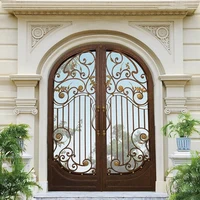 Villa High-end Luxury Factory Sell Custom Forged America European Craft Glass Security Double-open Iron Steel Entrance Gate Door 1
