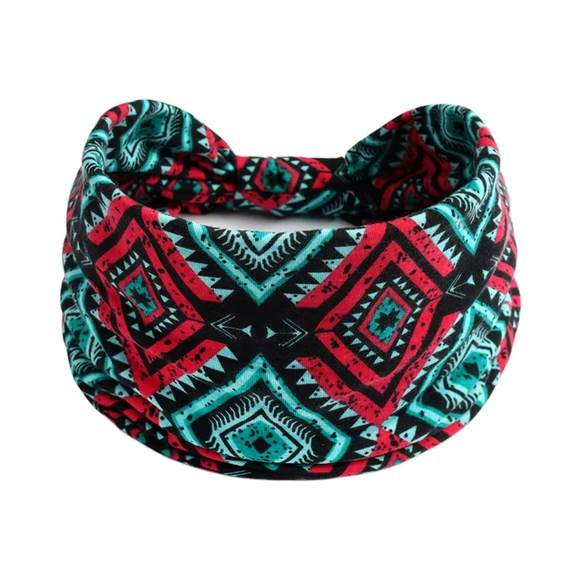 Summer Bohemian Bandanas Elastic Hair Bands Yoga Exercise Cotton Headband Women Headwear Print Vintage Cross Unisex Scrunchies 35