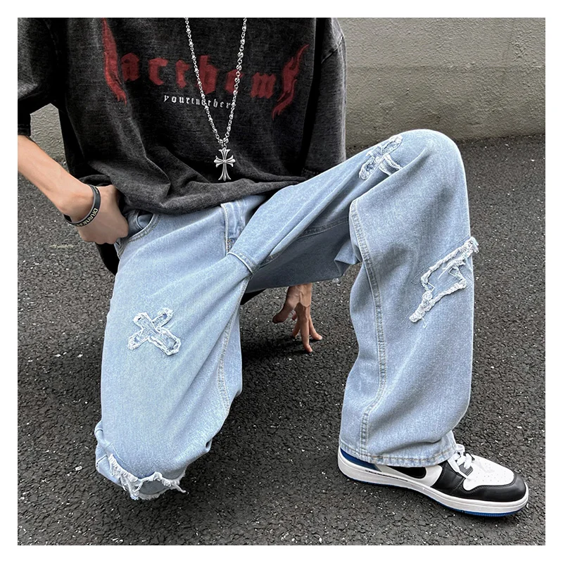 New Jeans Male Fashion Brand Trend Trousers Loose Solid Casual Straight Pants Ins Spring and Autumn Versatile Sports Mens Jeans