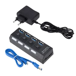 Compact High - Speed 4 - Port USB 3.0 Hub with External Power Adapter (EU Plug)