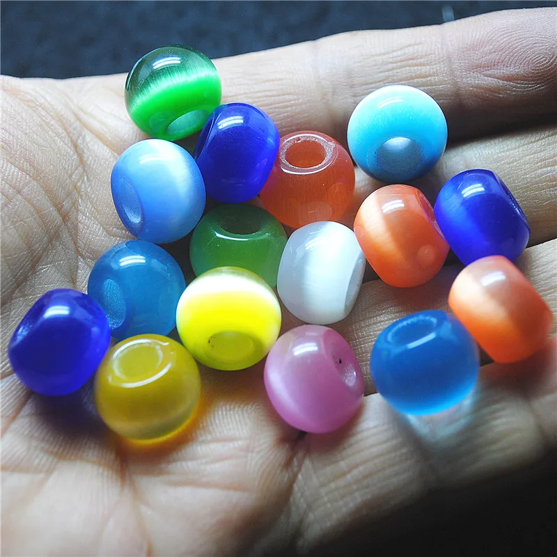

10PCS European Glass Beads Cat Eye Materials 10X14MM 5.0MM Big Hole Good Quality Women Bracelets Free Shipping With Gliter