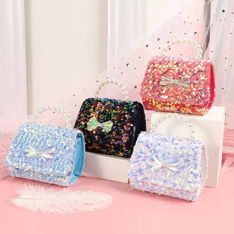 

Sequins Luxury Kids Pearls Handbags Little Girls Messenger Bags Cute Children Small Coin Pouch Children Mini Chain Crossbody