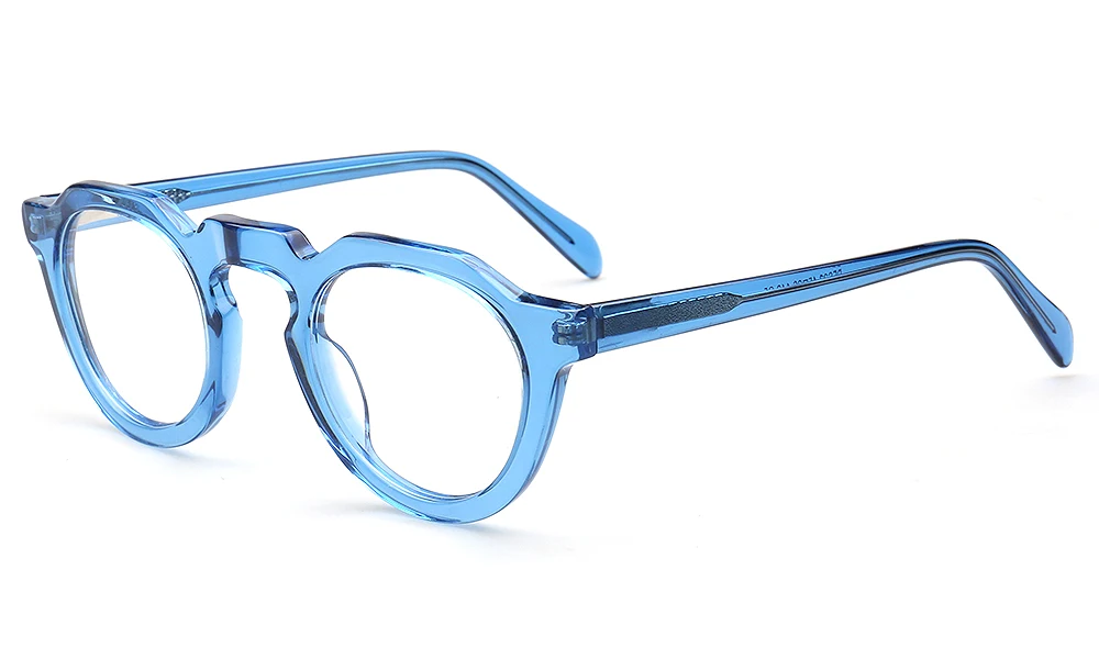 Blaue Brille optischer Rahmen Vollrand Brille Mode Myopie Brille runde geformte hohe Dioptrien geeignet große Nase 26mm breit – Detail 8