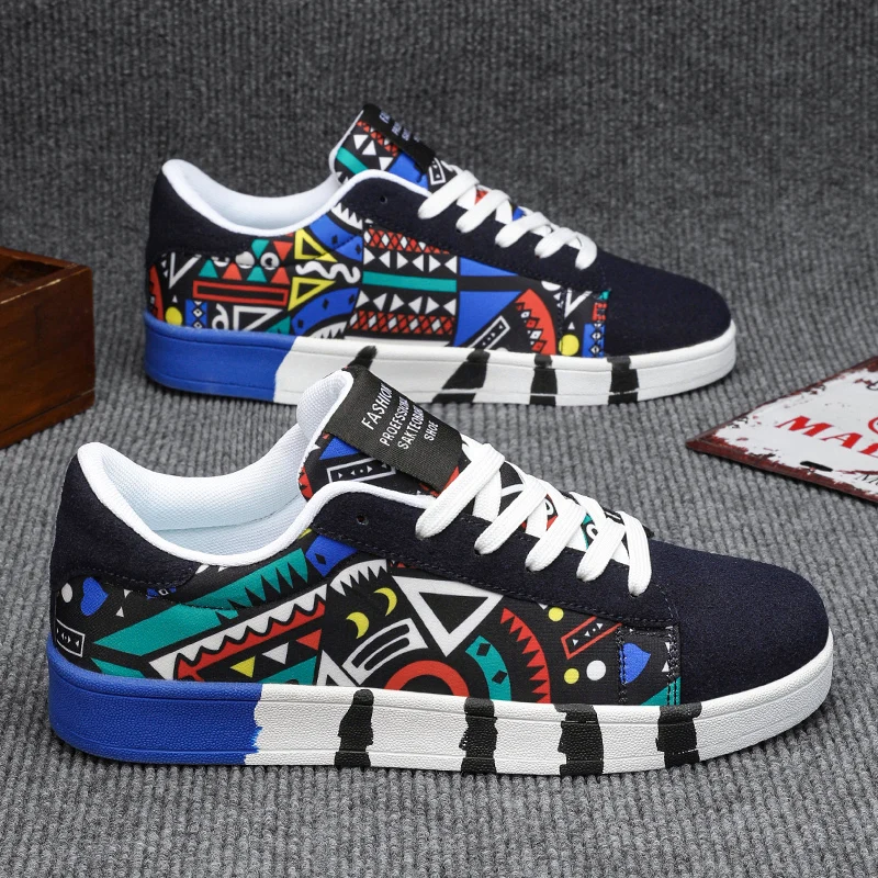 Summer Trendy Men's New Board Shoes Outdoor Non Slip Walking Men Sporty Shoe Canvas Pattern Casual Sneakers Male Zapatos 4