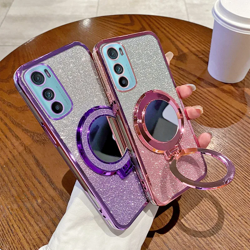 Mirror Fashion Glitter Case with Magnetic Bracket and Plating Finish