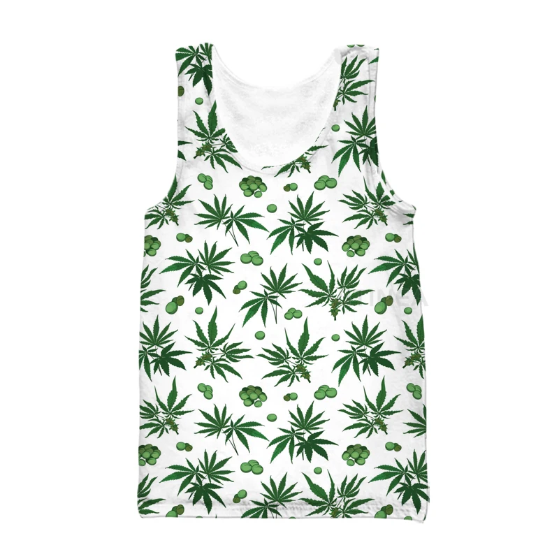 

New 3D Printing American Weeds Leaves Fashion Men Women Tracksuits Crewneck Hip Hop Vest Size S-5XL Mesh Top