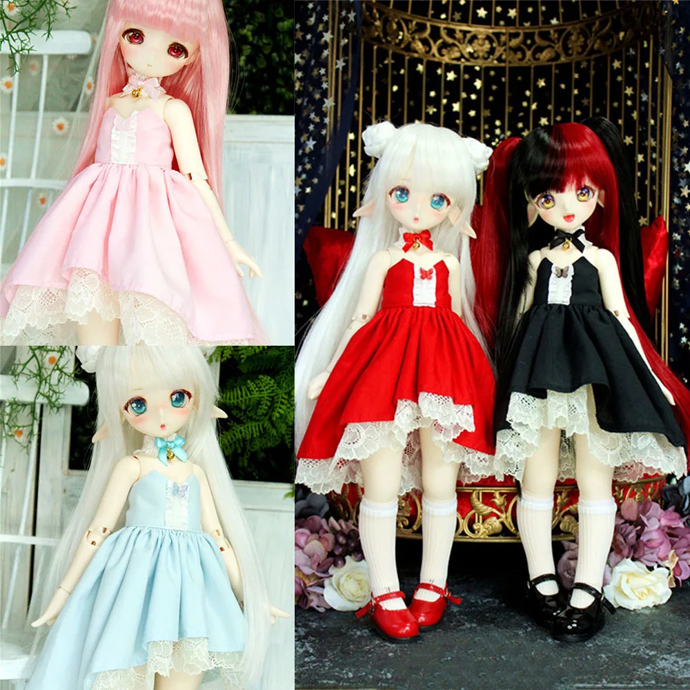 

[High Quality]1/4 1/6 Sexy Tube Tops Irregular Puffy Dress with Bow Small Bell Necklace Set Model for bjd mdd msd yosd Dolls