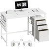Small Desk with Drawers, 40 inch Computer Desk with Shelves, Writing with Storage, Small Office with Metal Frame 1