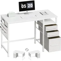 Small Desk with Drawers, 40 inch Computer Desk with Shelves, Writing with Storage, Small Office with Metal Frame 1