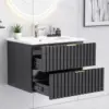 24 Inch Bathroom Vanity with Sink Combo, Floating Bathroom Vanity with 2 Fluted Drawer & Metal Handles, Modern Wall Mount 1