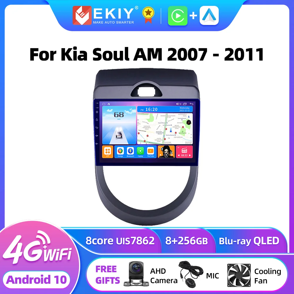EKIY T7 자동차 라디오 안드로이드 10 기아 소울 AM 2007 - 2011 스테레오 GPS 네비게이션 카플레이 안드로이드 자동 멀티미디어 비디오 플레이어 2din DVD