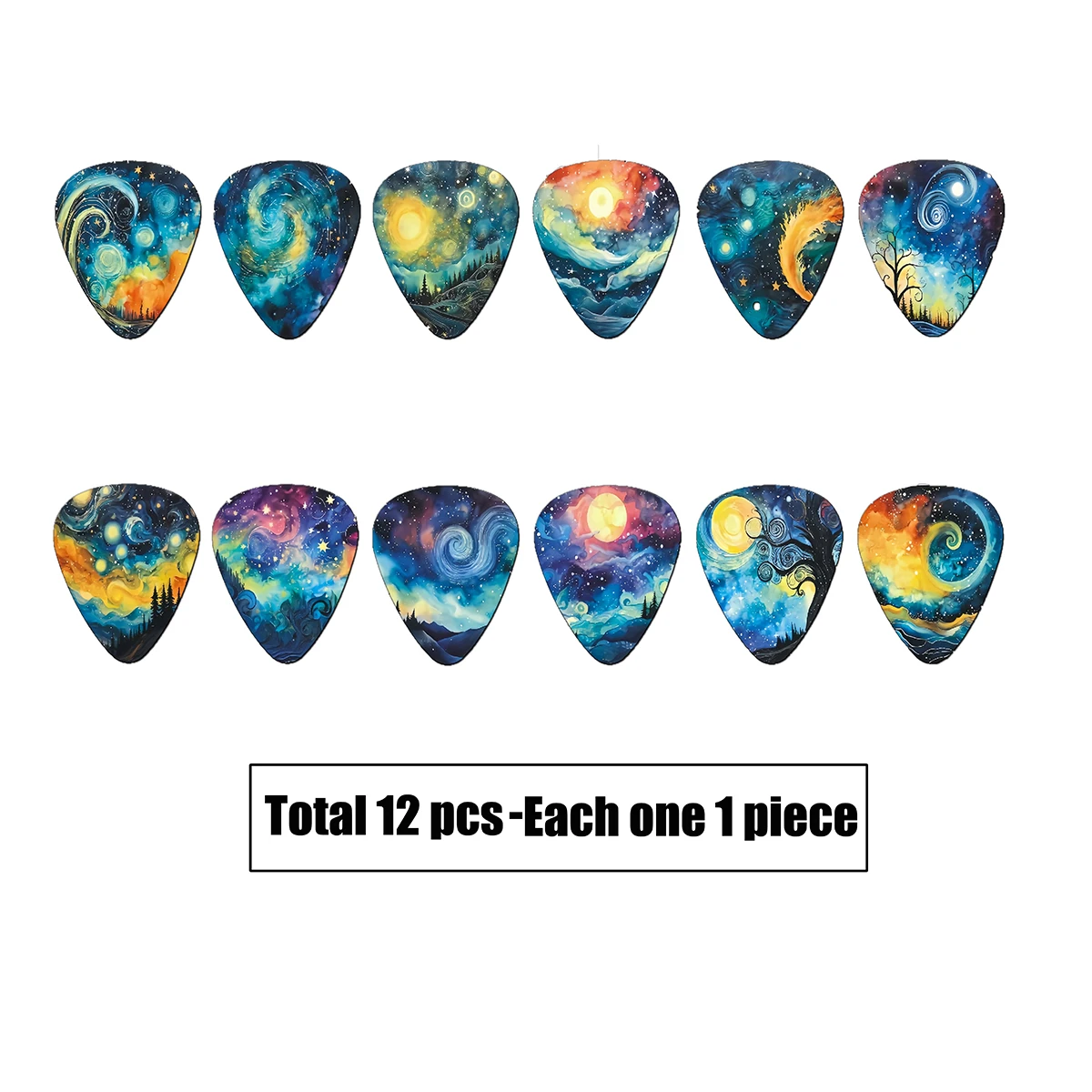 12-Piece Guitar Pick Set Unique Pattern Double-Sided Printing Acoustic