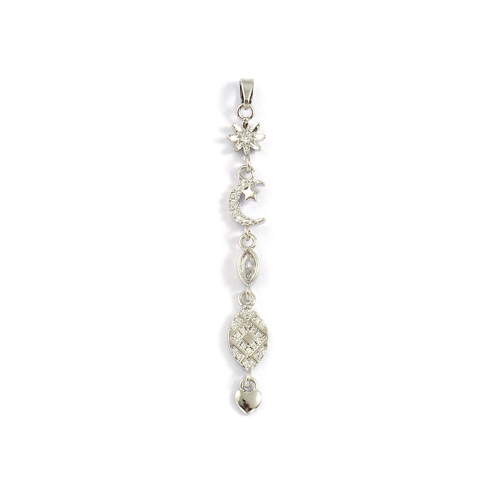 1pc Messing Charms Valentinstag Mehrfarbige Lange Quaste Micro Pflastern Zirkonia Mond Stern Herz Anhänger DIY Halskette schmuck – Detail 6