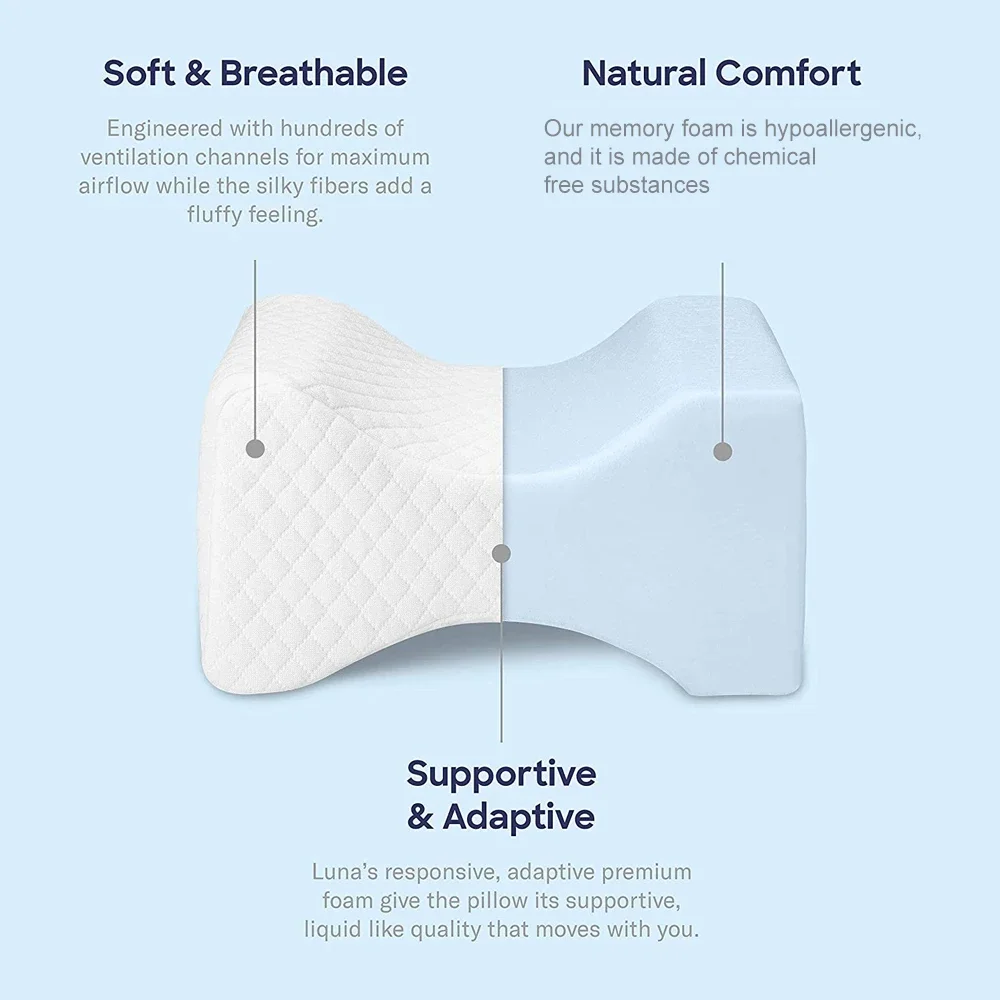 Slow rebound Knee Pillow for Side Sleep Memory Foam Wedge Contour Spacer Cushion for Spine Alignment Back Pain Pregnancy Support