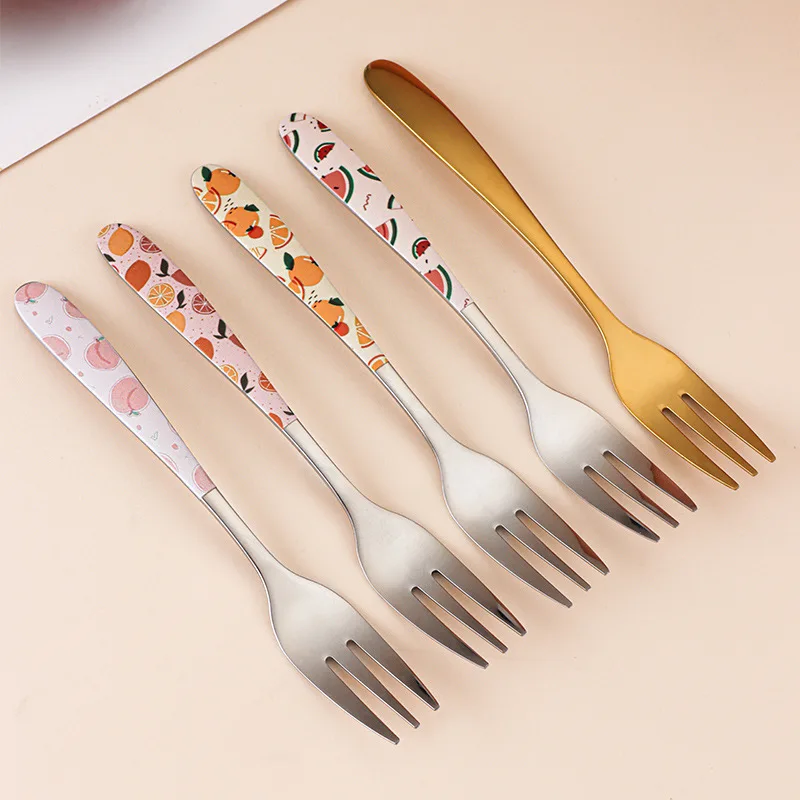 

304 Stainless steel cutlery fork household fruit pattern dessert fork kitchen accessories Fruit Fork