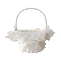 White Lace Flower Girl Basket Handheld Romantic Simulation Rattan Baskets Wedding Party Home Decoration 1