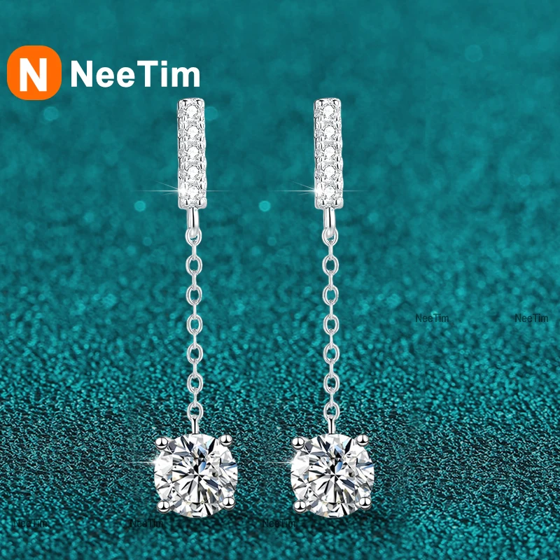 NeeTim 1 Carat D Color Moissanite Diamond Drop Earrings 925 Silver with White Gold Plated Charm Earrings For Women Wholesale 1 NeeTim 1 Carat D Color Moissanite Diamond Drop Earrings 925 Silver with White Gold Plated Charm Earrings For Women Wholesale