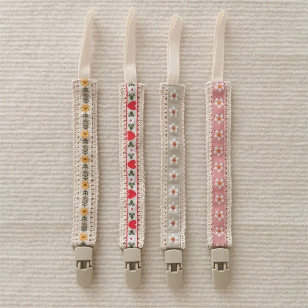Ethnic Style Baby Cloth Pacifier Chain Embroidery Floral Adjustable Soother Holder Teether Toys Straps Dummy Clips
