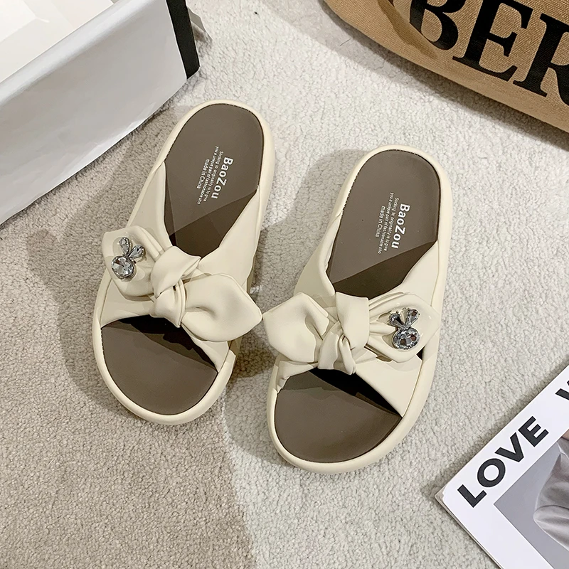 

Женские блестящие шлепанцы, шлепанцы с открытым носком и бантом на ремешках, лето 2023