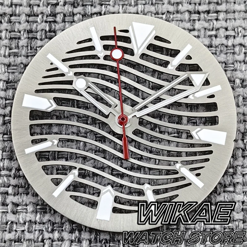 Elegant Multicolor 29mm Skeleton Watch Dial with Silver Hands and Green Luminous Accents