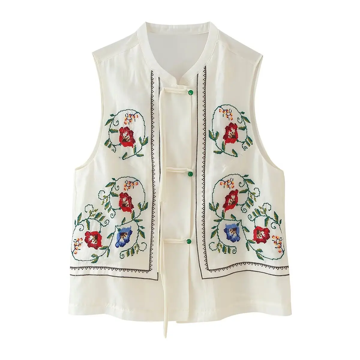 Women's Floral Embroidered Stand Collar Transparent Blouse