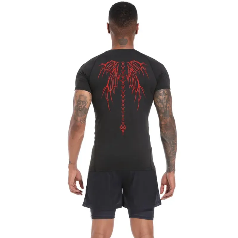 남성용 체육관 의류, 스켈레톤 윙 운동 압축 셔츠, 반팔 래쉬가드 운동 언더셔츠, 스포츠용 기어 티셔츠