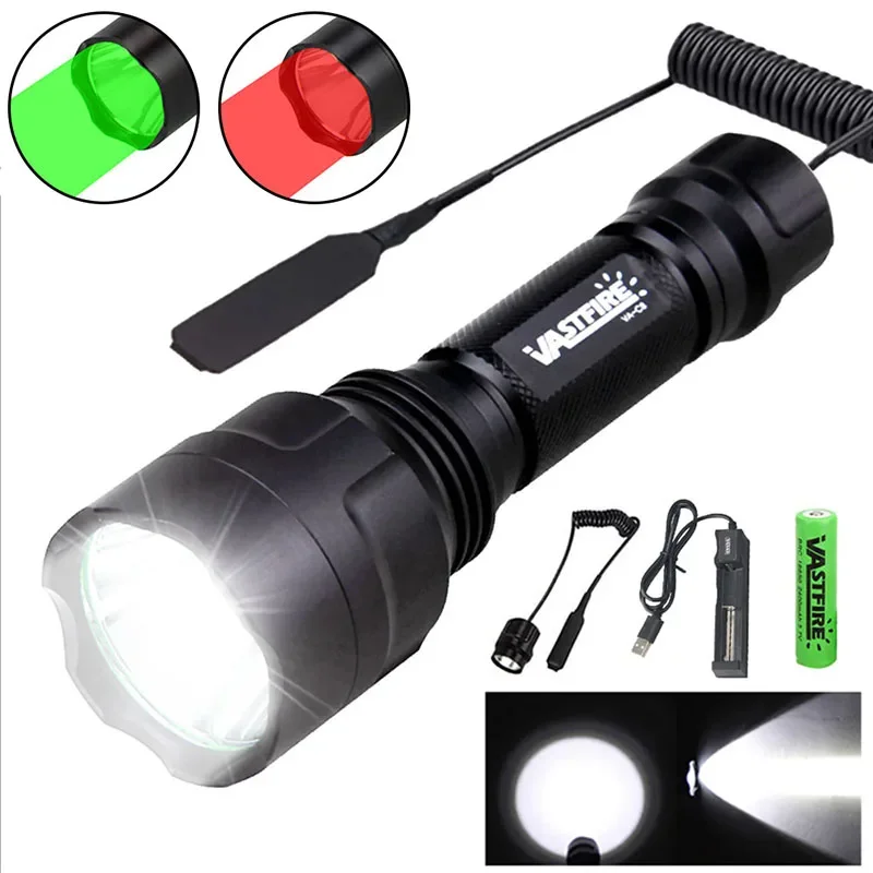 VASTFIRE LED Tactical Flashlight C8, 350LM 600 800Y Range Hunting Torch 18650 Battery Night Riding Camping