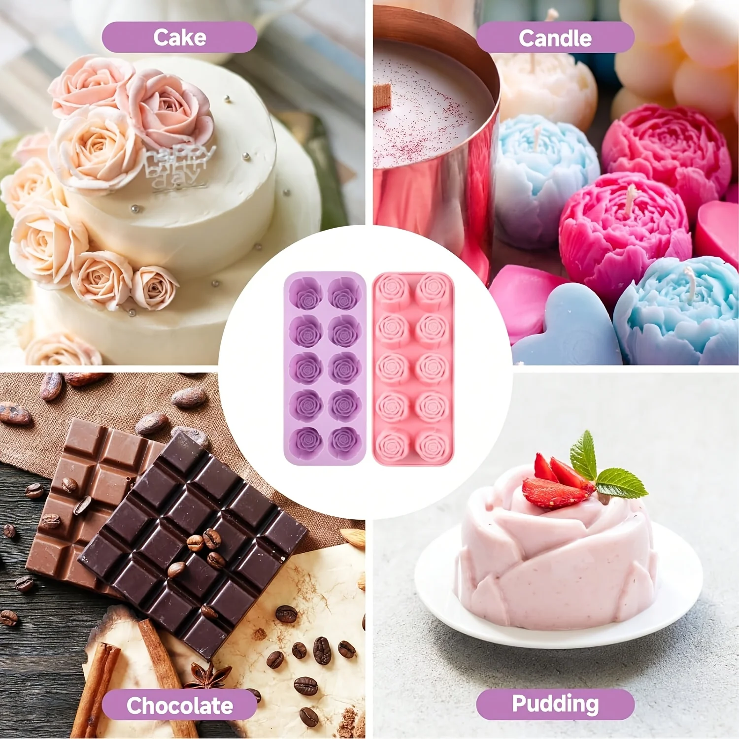 Floral Silicone Molds for Chocolate, Jelly, Soap, and Cupcake Decorations