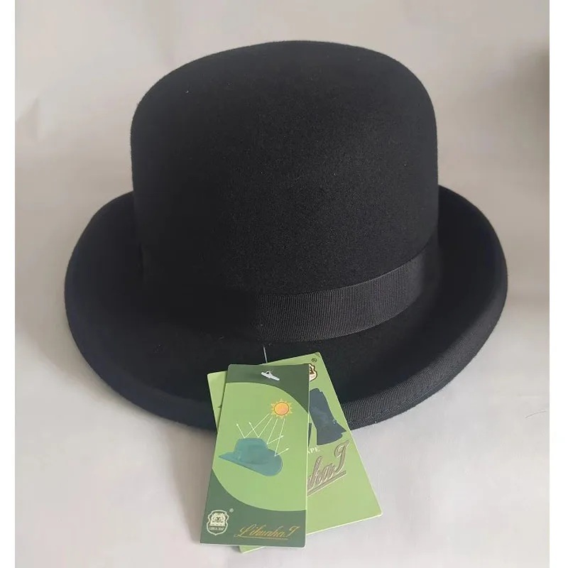 Bowler Hat Men EOZY Men's 100% Wool Bowler Derby Hat - Satin Lined With Removable Feather Stetson Straw Hats For Men