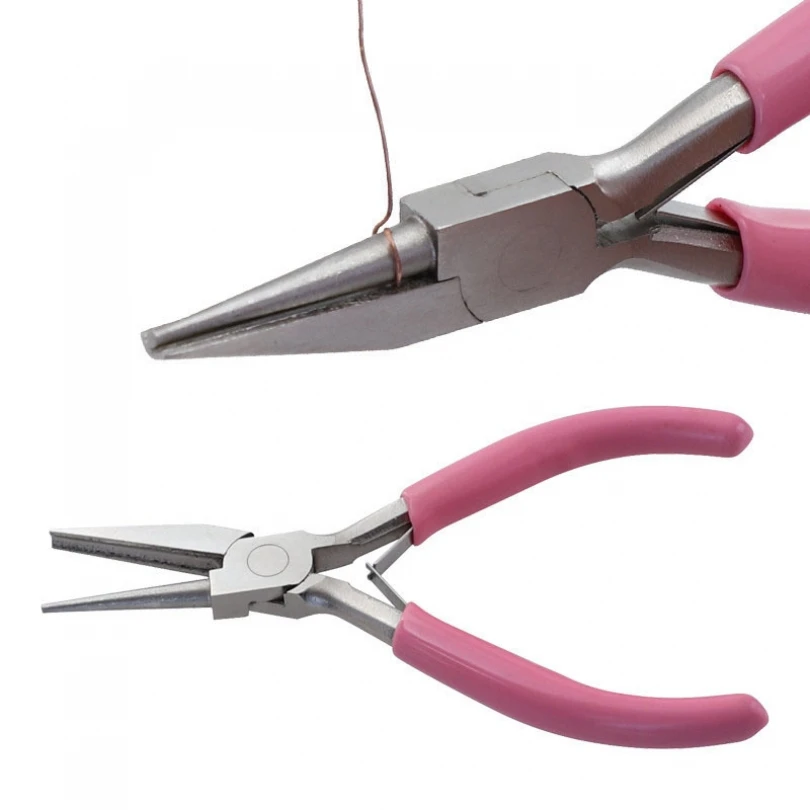 

5 Inch High Carbon Steel Mini Pink Concave and Round Nose Pliers for Jewelry Making / DIY Hobby Projects