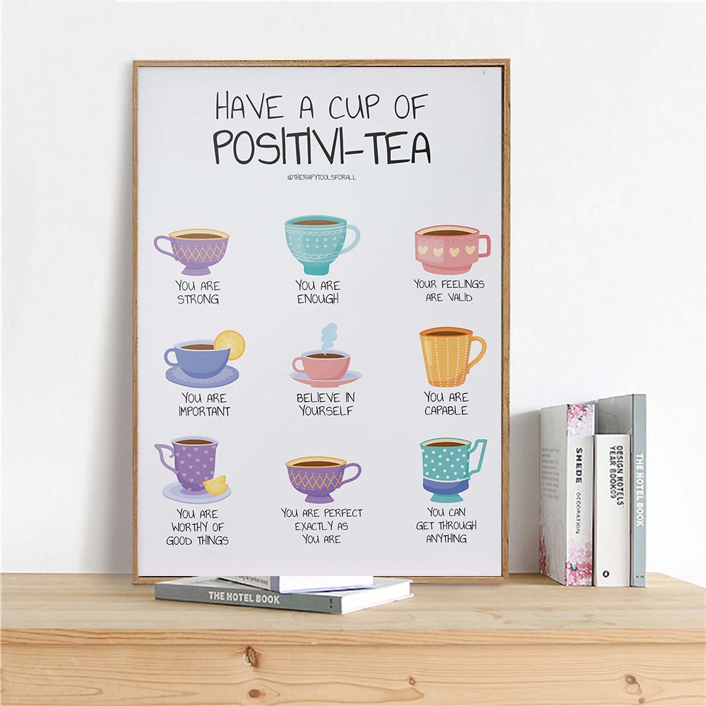 Positivi Tea Quotes Art Painting Poster Canvas Painting Positivity Self Affirmation For Office Living Room Wall