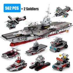 562PCS City Series Aircraft Carrier Military Ship 8in1 Birdfarm Models Army Warship Truck Building Blocks DIY Toys for Boys Gift