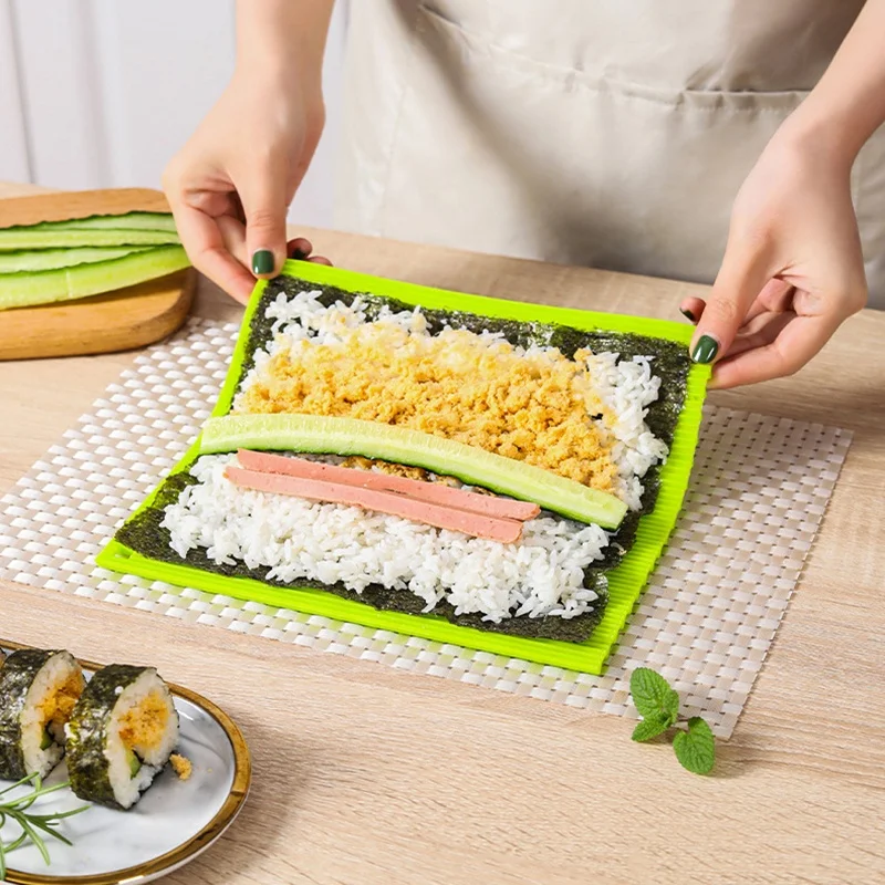 Silicone Hand Roll Sushi Rolling Curtain Bamboo Imitation Japanese Tool Easy To Clean No Mildew Mat Portable sushi rolling tool sushi rolling mat sushi tools