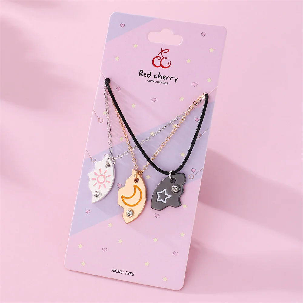 3 Pcs/set Sun Moon Star Pendant Necklace For Women Best Friend Forever Friendship BFF Necklace Adjustable Geometric Jewelry Gift 4