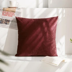 Velvet Decorative Pillow Cover for Sofa - Super Soft Nordic Home Decor Cushion (Wine Red)
