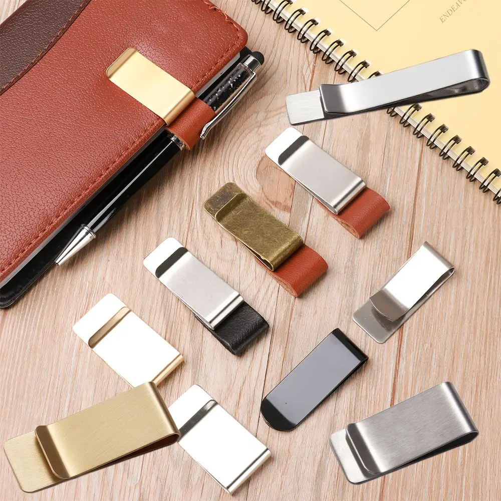 Stationery Convenient Portable Brass Pen Folder Handmade Leather Notebook Holder Stainless Steel Clips pen holder desk organizer pen and brush holder desk storage rack pen loop pen clip