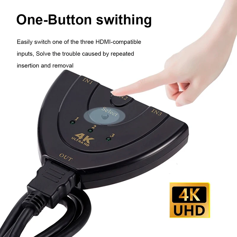 4K 2K 3 In 1 Out HDMI KVM splitter 3D Mini 3 port video switcher hub for HDTV Xbox PS3 PS4 DVD