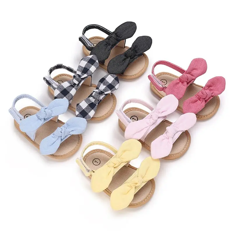 Baby Girl Summer Sandals Cute Bowknot Flats Non-Slip Soft Sole Infant Babies Shoes Kids First Walkers Clogs Solid Color Sandals