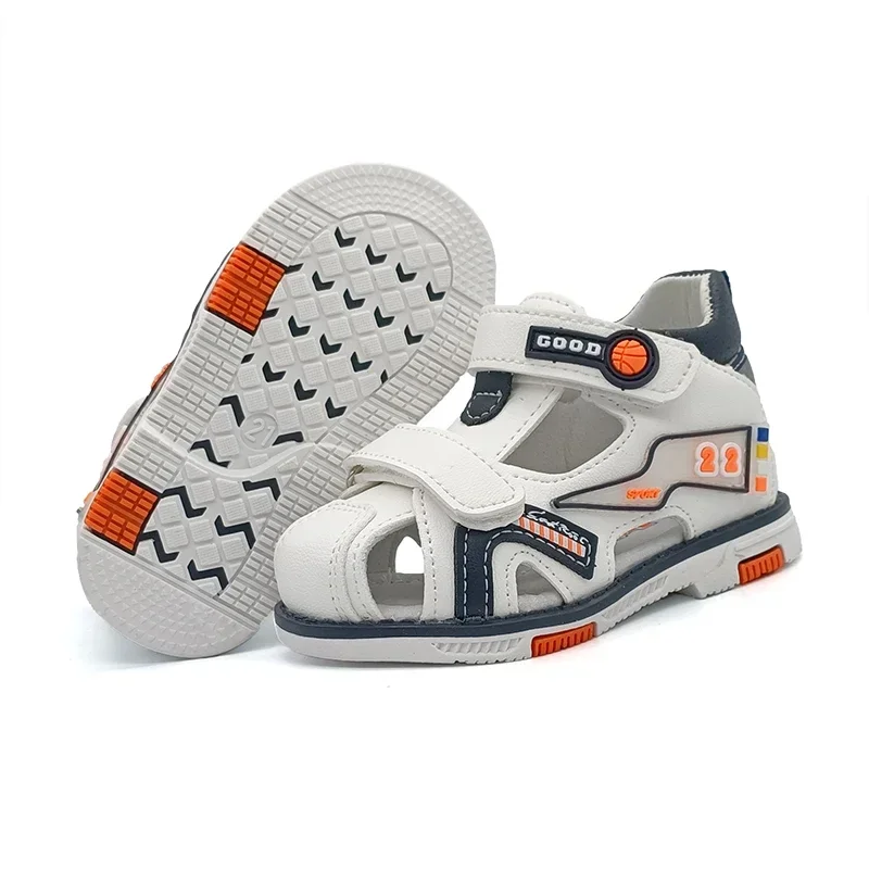 Fashion 1pair Summer Leather Orthopedic Boy Sandals antiskid Children Shoes, back hard Kids Shoes