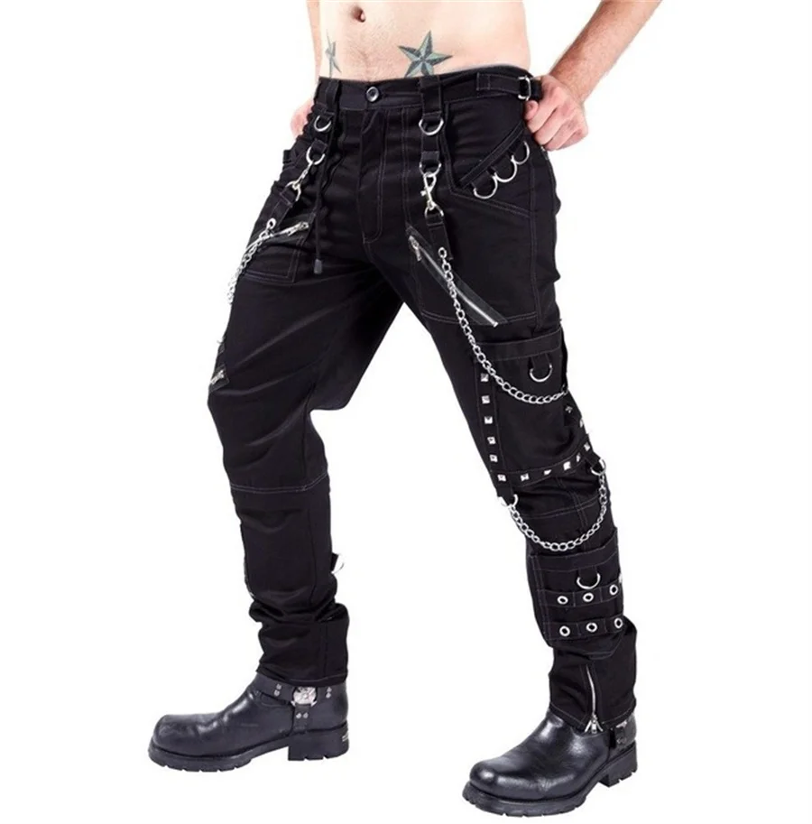 

Men's Personalized Pants Gothic Chains Decor Cargo Trousers for Men Rock Hip Hop Streetwear Black Joggers Oversize Techwear