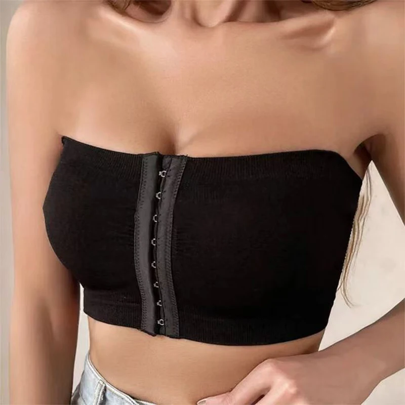 Sexy Front Button Strapless Bras Women No Underwire Seamless Bralettes Wireless Bra Soft Support Plus Size Tube Top