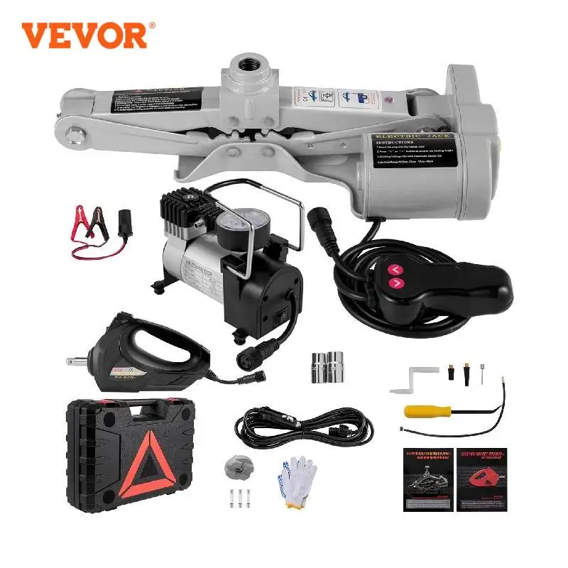 VEVOR 3 Ton Electric Car Jack Lifting Set DC 12V Car Scissor Floor Jack Kit + Impact Wrench + Air Pump SUV Auto Car Repair Tools