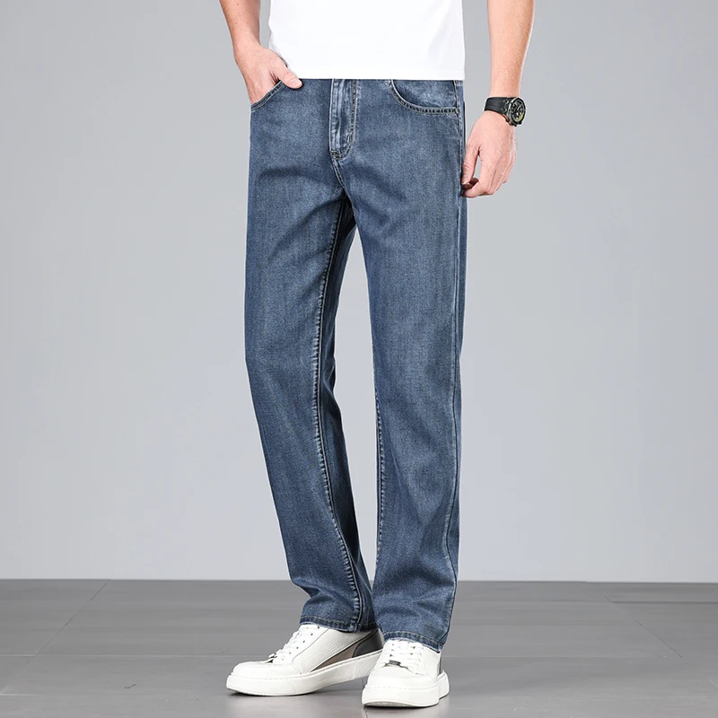 4 Colors New Lyocell Jeans Men's Clothing Thin Stretch Straight Business Casual Denim Pants Loose Cotton Trousers For Male 3