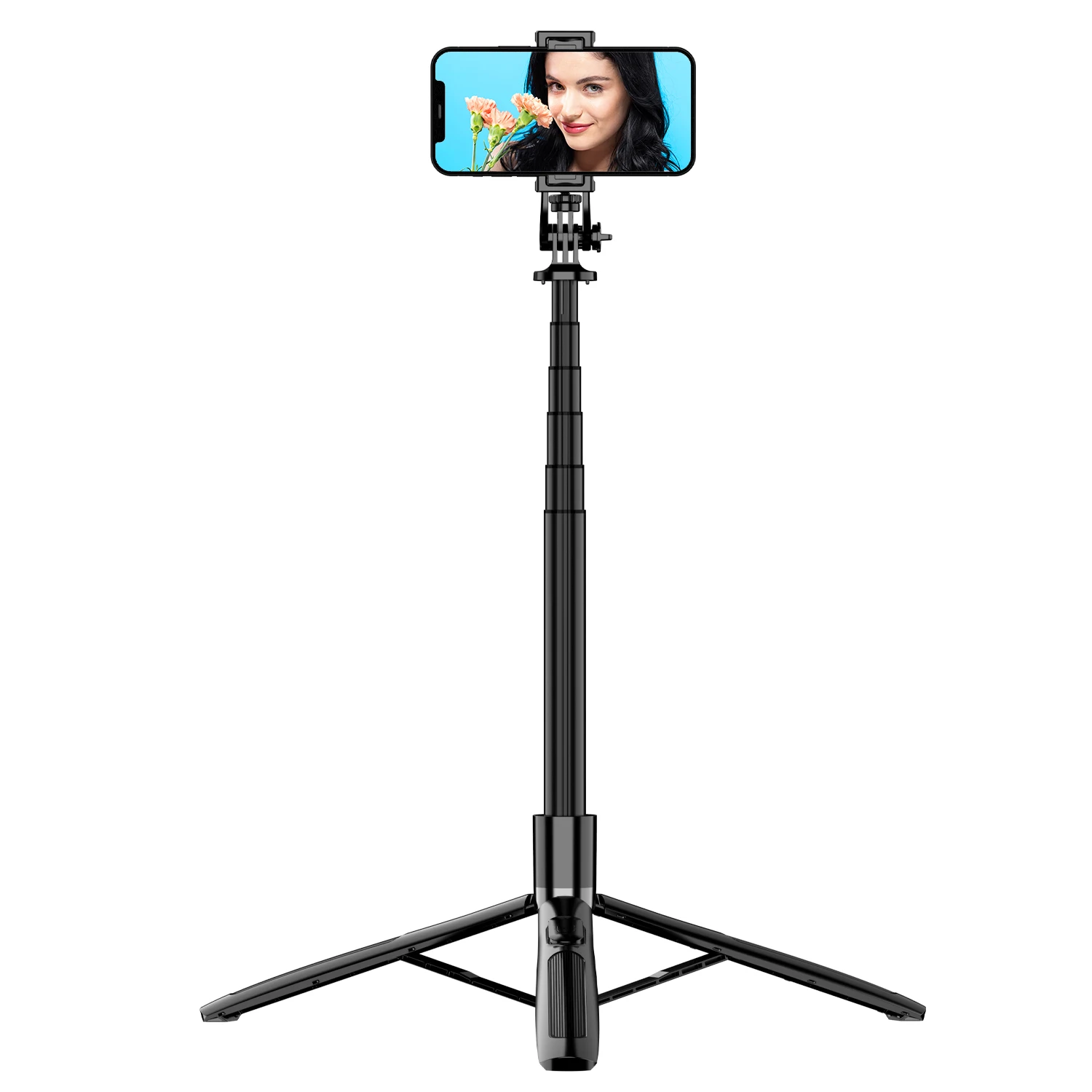 Selfieshow Q06 강화 알루미늄 합금 라이브 블루투스 삼각대, 셀카봉 휴대용 삼각대 스탠드 안정기, 휴대폰 삼각대