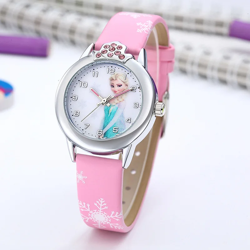 New Princess Elsa Girls Watches Kids Leather Strap Cute Children Cartoon Wristwatches Gifts for Kids Girl Frozen Clock 4