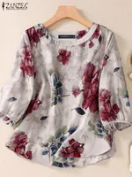 2024 ZANZEA Autumn Floral Printed Blouse Bohemian Women 3/4 Sleeve Tunic Tops Vintage Casual Holiday Beach Blusas Work Shirt - Image 3