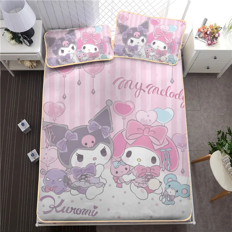 

Летний коврик для сна Kawaii Sanrios My Melody Kuromi, мультяшный моющийся Шелковый коврик для кондиционера, постельное белье для общежития и дома, подарок