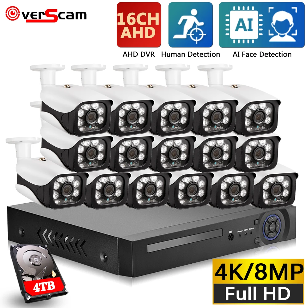 H.265 16CH AHD DVR Kit 4K Security System Super 8MP Motion Face Detection Camera Outdoor IP66 Video Surveillance CCTV DVR Kit