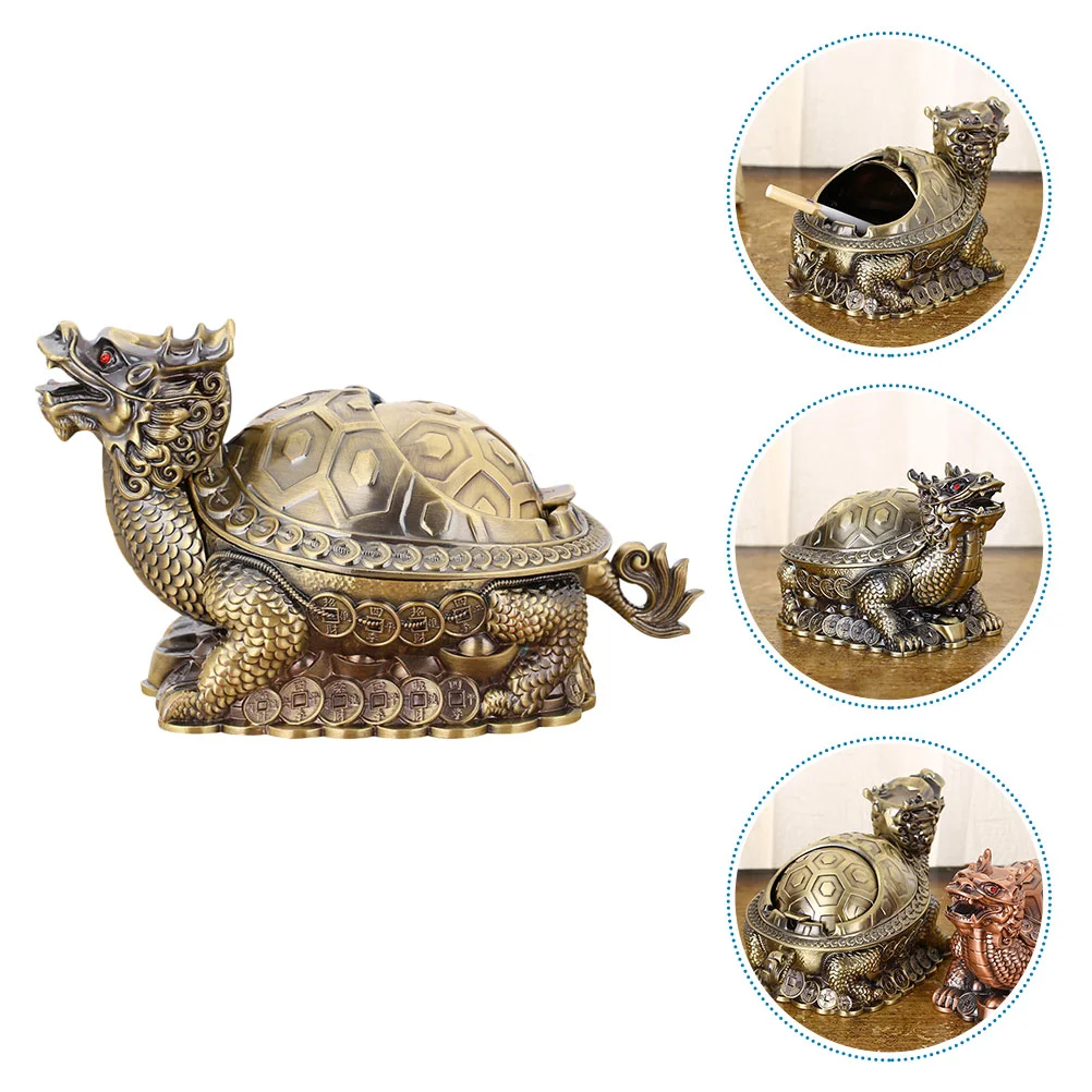 

Desktop Ashtray Office Vintage Decor Turtle Figure Statues Zinc Alloy Dragon