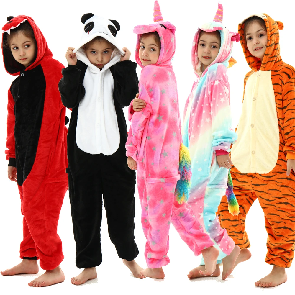 MINISO Kids Panda Pajamas Children Dinosaur Pijama Girls Unicorn Kigurumi Onesies Boys Stitch Jumpsuits Flannel Blanket Sleepers